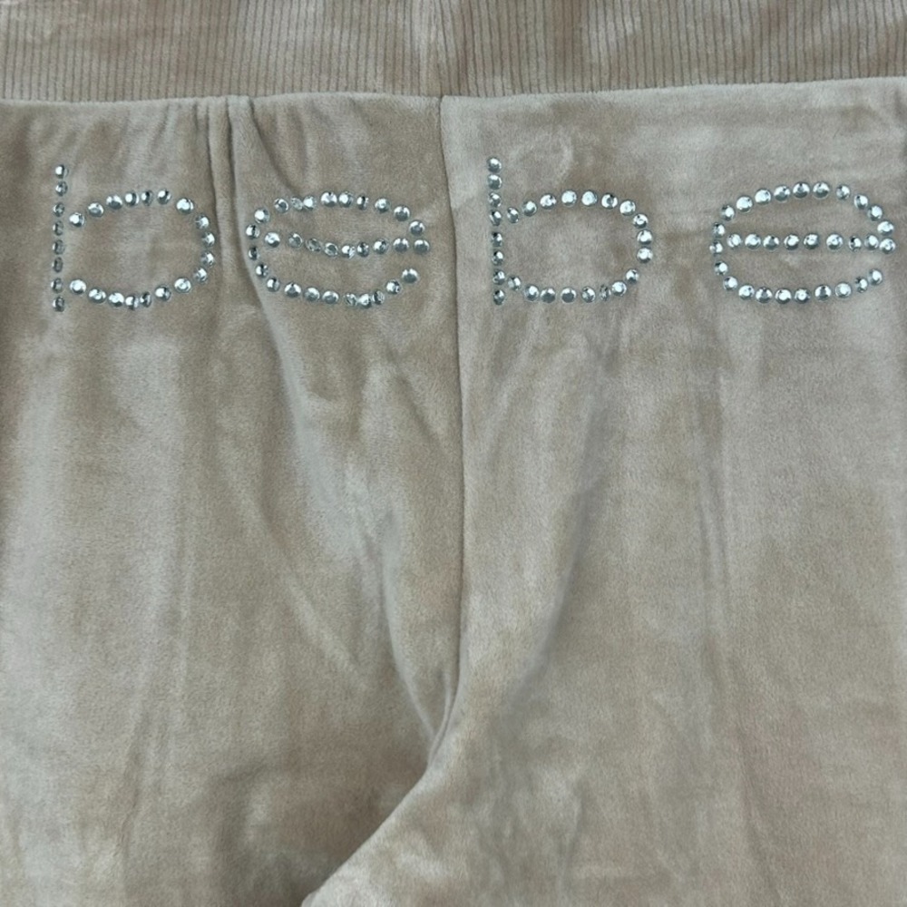 bebe Beige Velour Tracksuit Zip Up Hoodie Rhinestone 'bebe' Spell Out - Medium - Picture 6 of 16